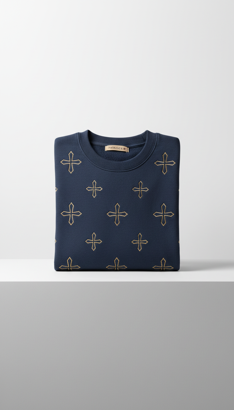 Navy Faith-Embroidered Crewneck